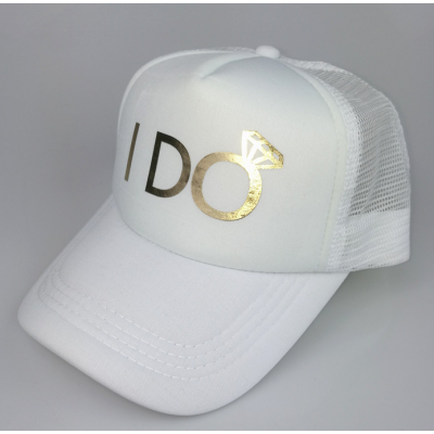 Trucker Cap Hat - I DO White with Metallic Gold